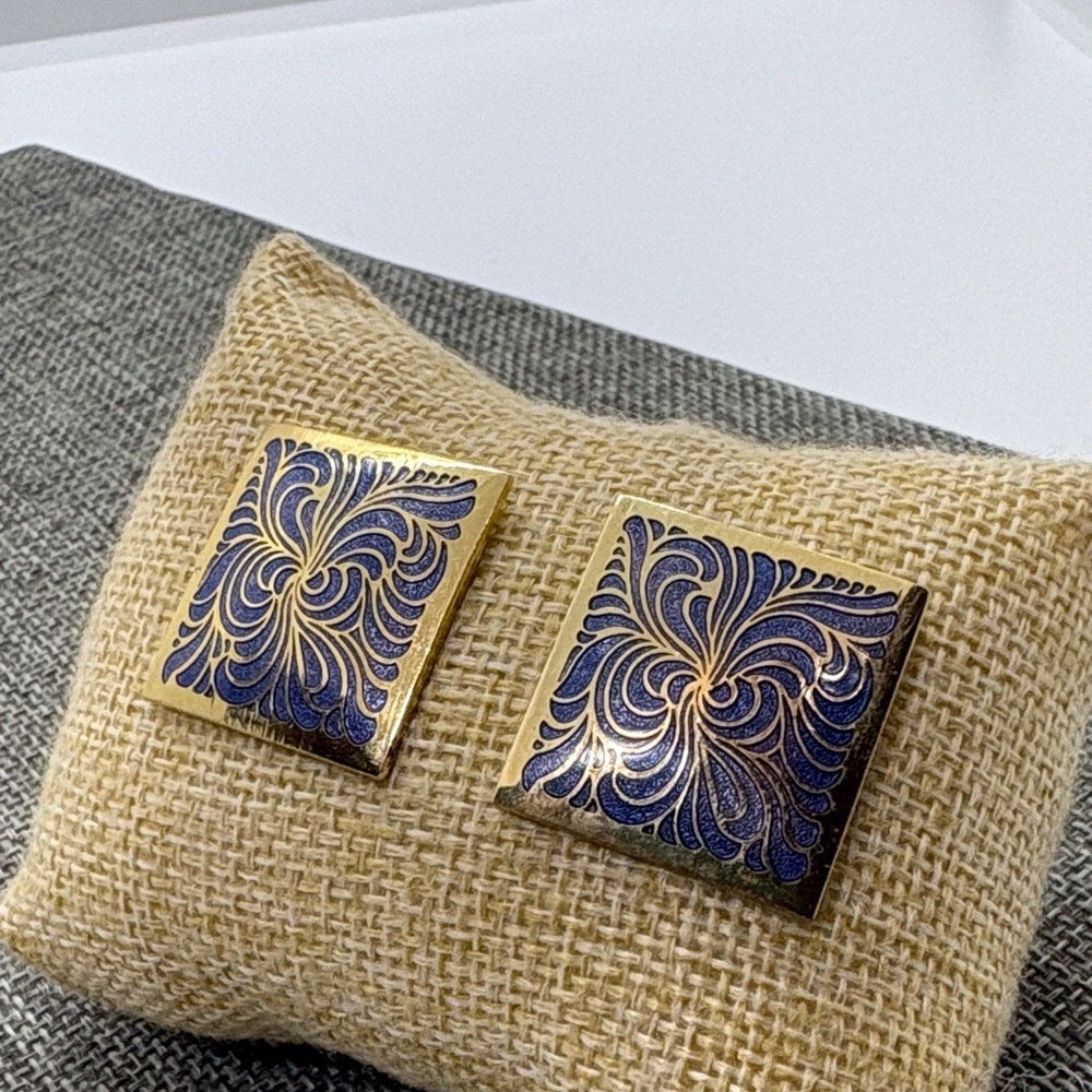 Fish Enterprises Vintage Enamel Square Earrings